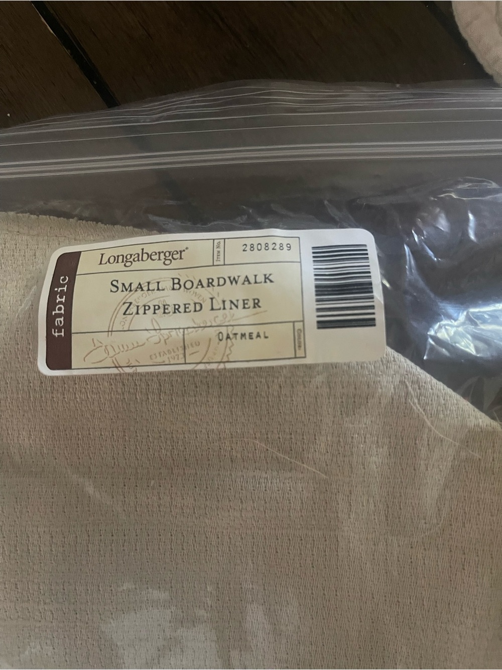 Longaberger Oatmeal Small Boardwalk Zippered Liner